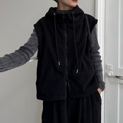 Wzipフリースフーディーvest/ブラック