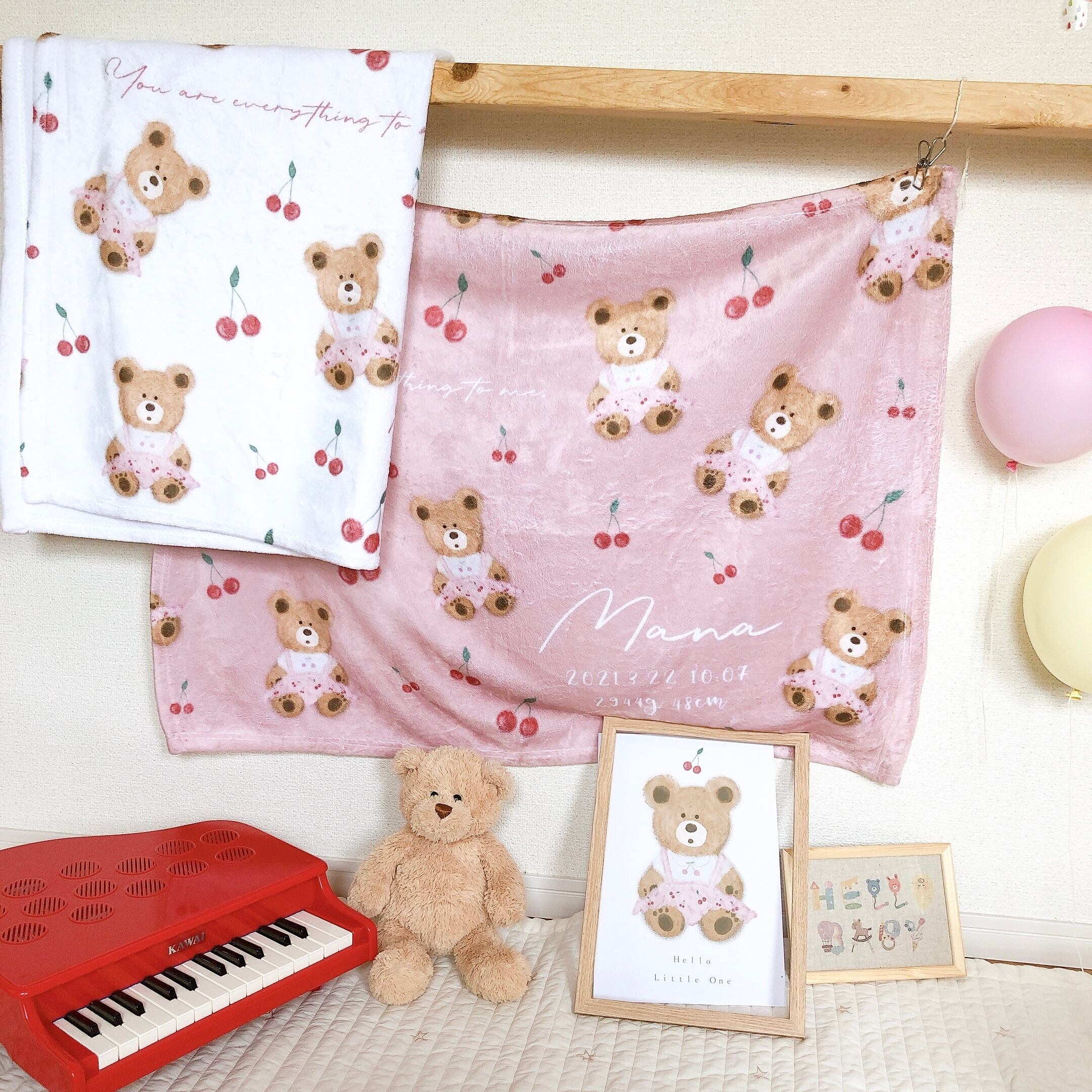 さくらんぼワンピースくまさん（アンティークピンク/ホワイト