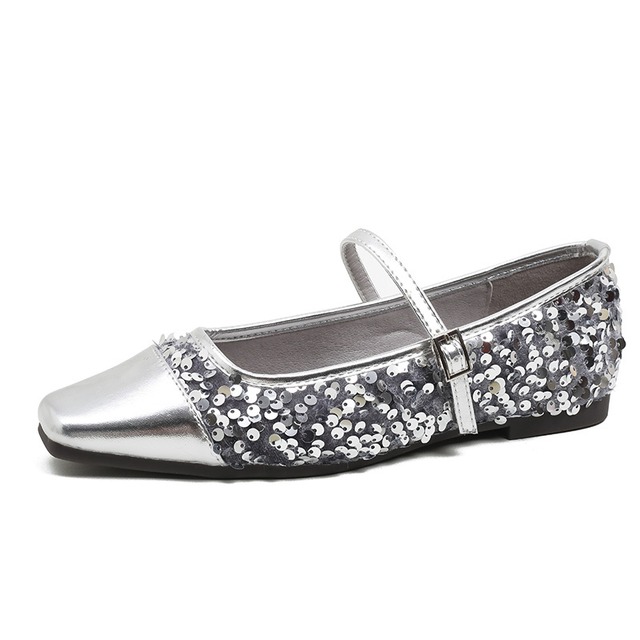 【34-42】Square toe sequin flat pumps　B260