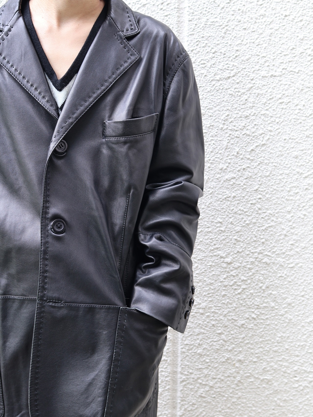 【gianfranco ferre】leather long tailored jacket
