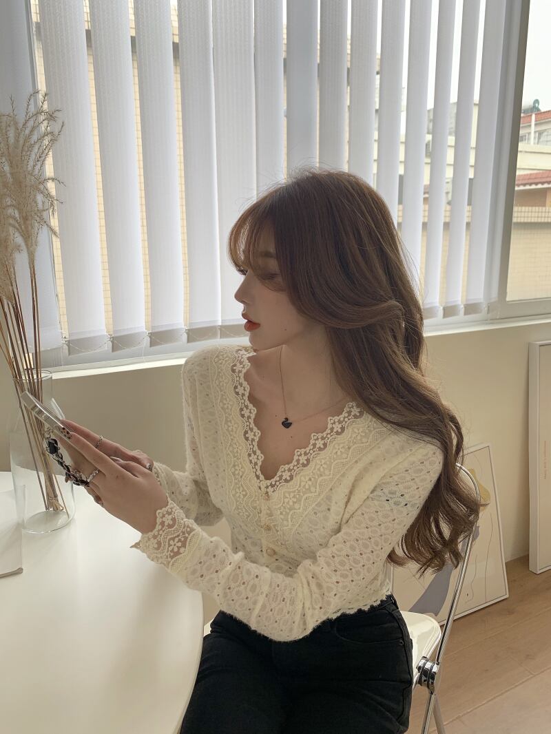 レースシフォンシャツ レディーススプリングホワイトスタイル ロング 春物 ブラックストロベリース40711960060