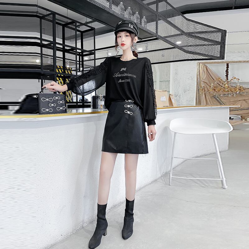 オータムドレス スカート スタイルトップス ルーズシャツ Tシャツ ロング 大きめサイズ 秋物 ミックスインファッション88642703313