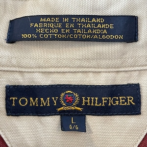 【Tommy Hilfiger】無地 バーガンディ 長袖シャツ 刺繍ロゴ ボタンダウン L トミーヒルフィガー US古着