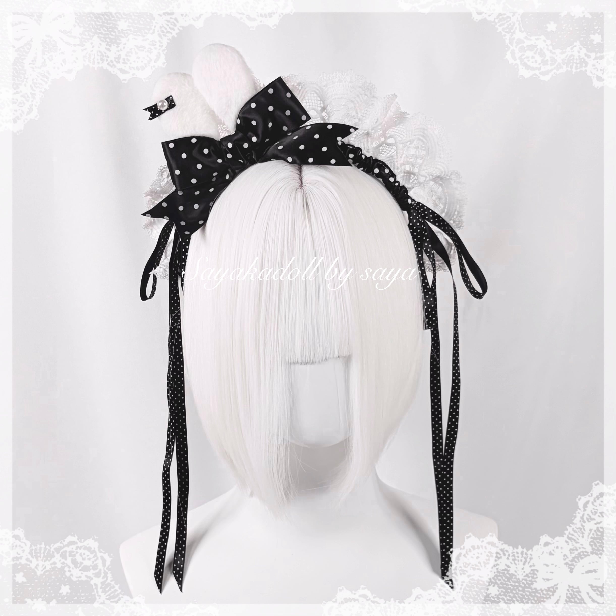 ♡ Lolita ボンネット風 フリルリボンヘッドドレス white 2 ♡ Lolita ボンネット風 フリルリボンヘッドドレス white 2