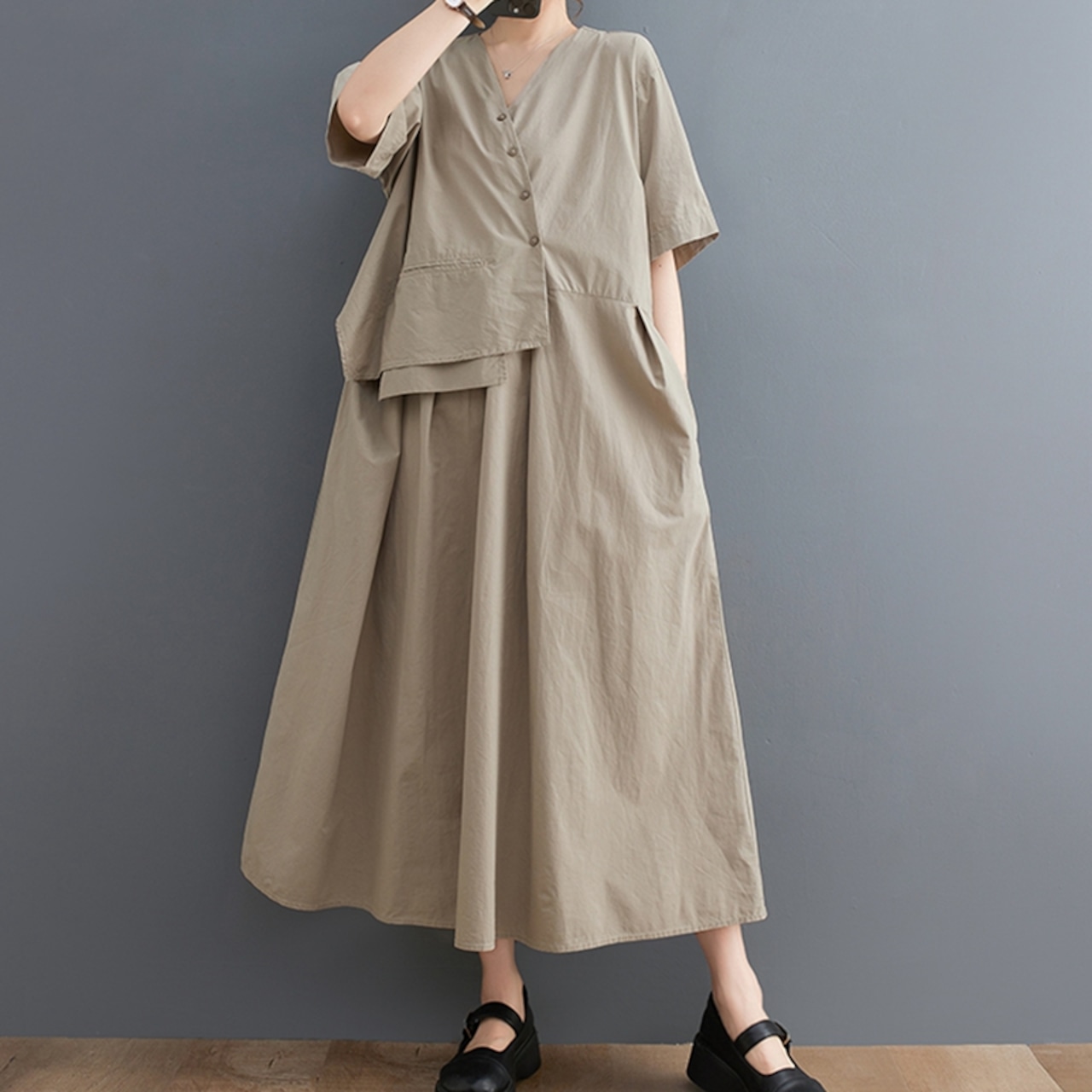 アシンメントリー ルーズ シャツワンピース 30024