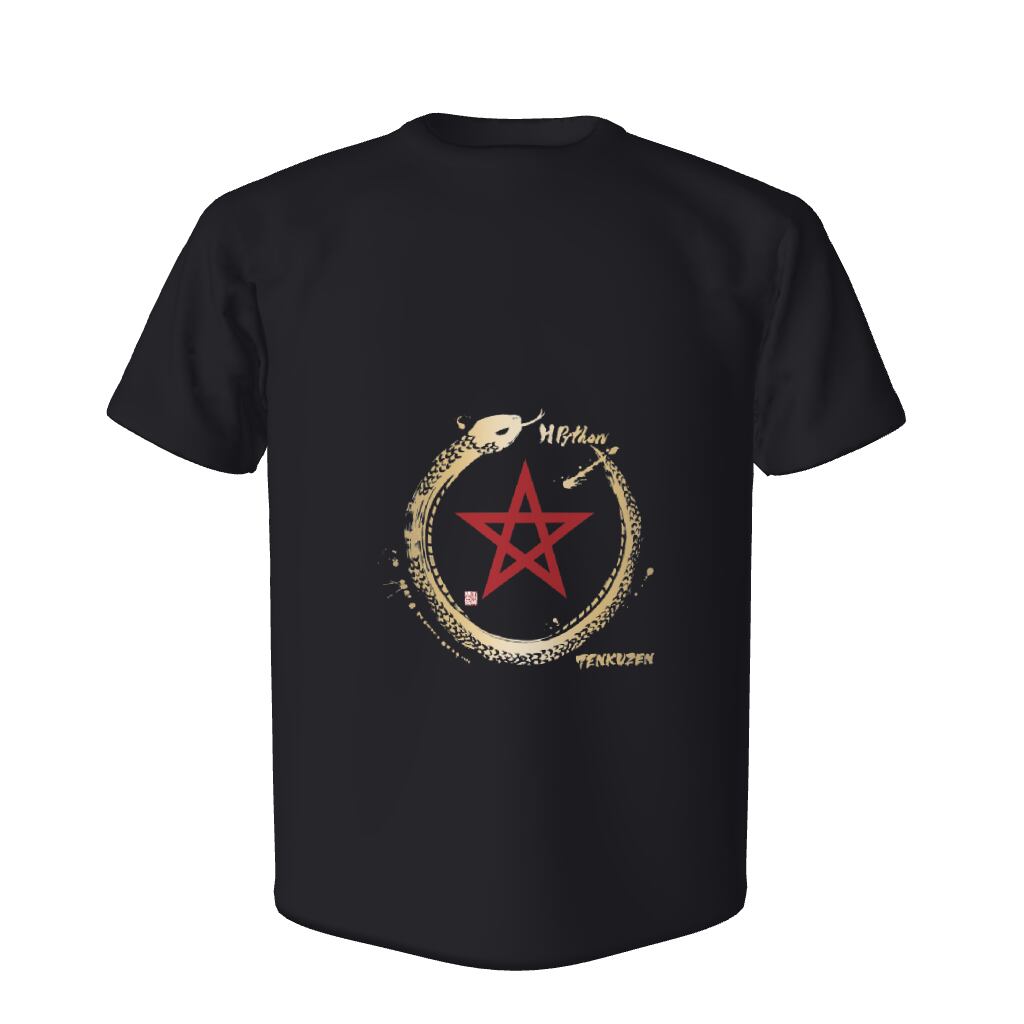 【御祈祷Tシャツ】Tシャツ&コットンバッグ /【H Python (アッシュパイソン)】ブランド オリジナルTシャツ 【天空禅(TENKUZEN)】 / Tシャツ / Tシャツ オリジナル / Tシャツ メンズ / Tシャツ レディース / Tシャツ ブランド / お寺で御祈祷 / お守り Tシャツ / 金蛇 / 五芒星 / 金運 / 財運 / 厄除け /【Tシャツ ブラック】