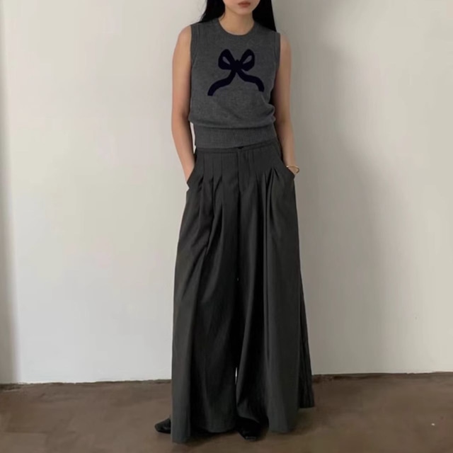 Draped Casual Pleated Culottes Wide Pants <2colors>