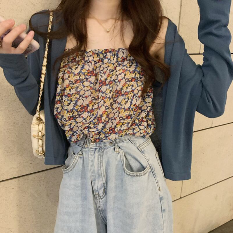 スタイルスプリングオータムトップス ショートフローラルシフォン 春物 秋物 花柄 試着室71406075990