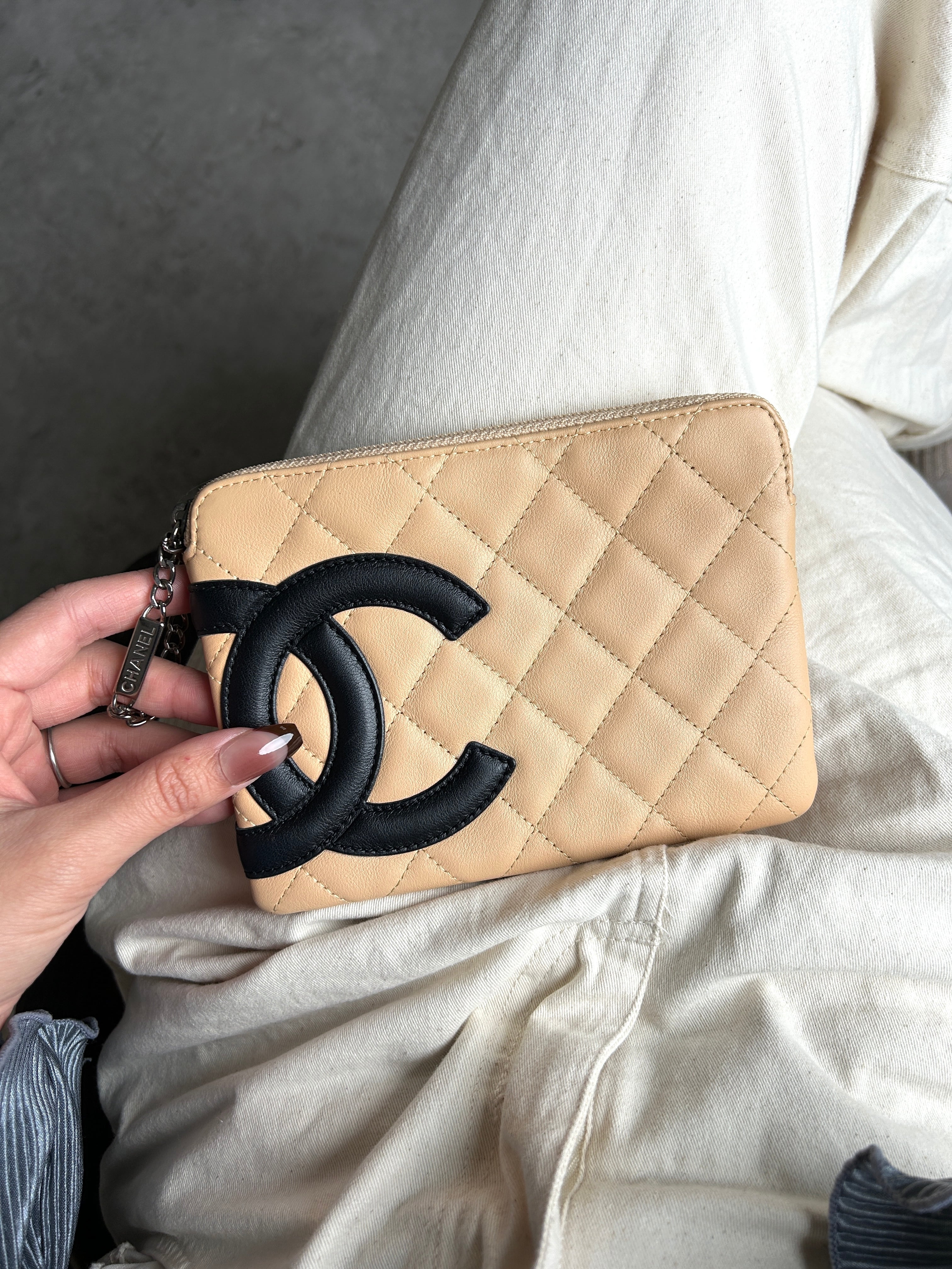 CHANEL シャネル カンボンライン ハンドバッグ ベージュ ココマーク ラムスキン ポーチ vintage ヴィンテージ オールド p5gycv