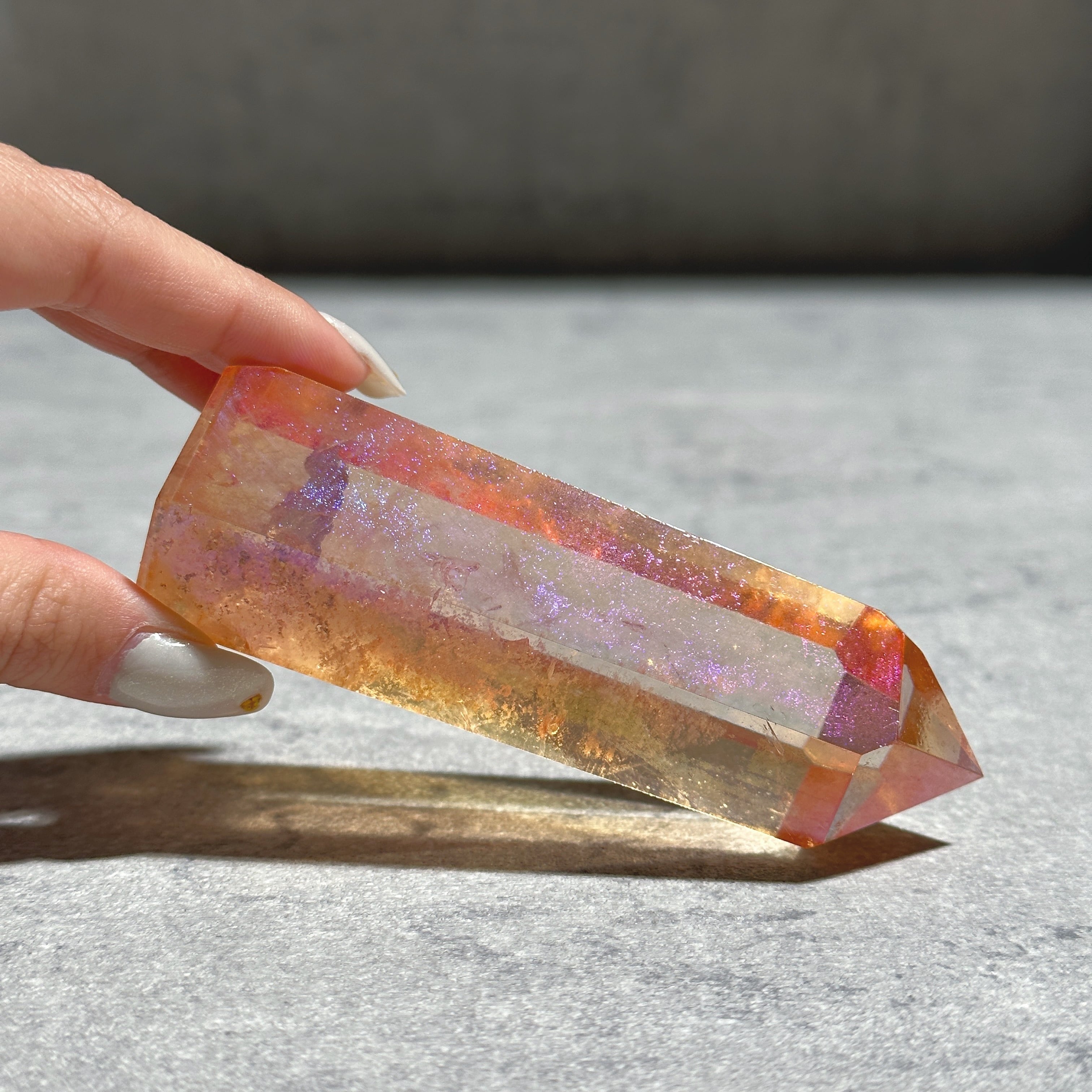 天然オレンジオーラクォーツ 台付き 加工原石クラスター 透明感◎オレンジオーラクォーツ タワー04◇ Orange Aura Quartz