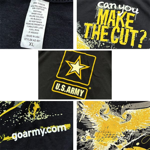 1点物◇USA製アメリカ軍US Army黒バックプリントTシャツ古着メンズXL