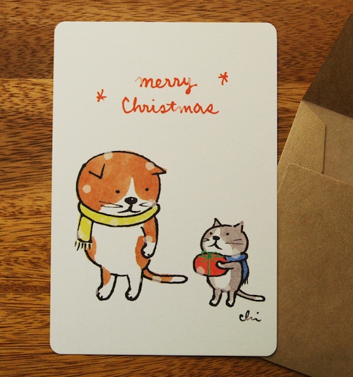 クリスマスグリーティングカード「クリスマスプレゼント・雪の日」封筒付