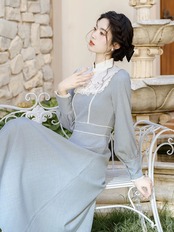 【0129】Light Blue Elegant Slim Long Sleeve Dress