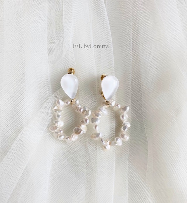 淡水パール hoop color shizuku pierce/earring(White)  [cc]
