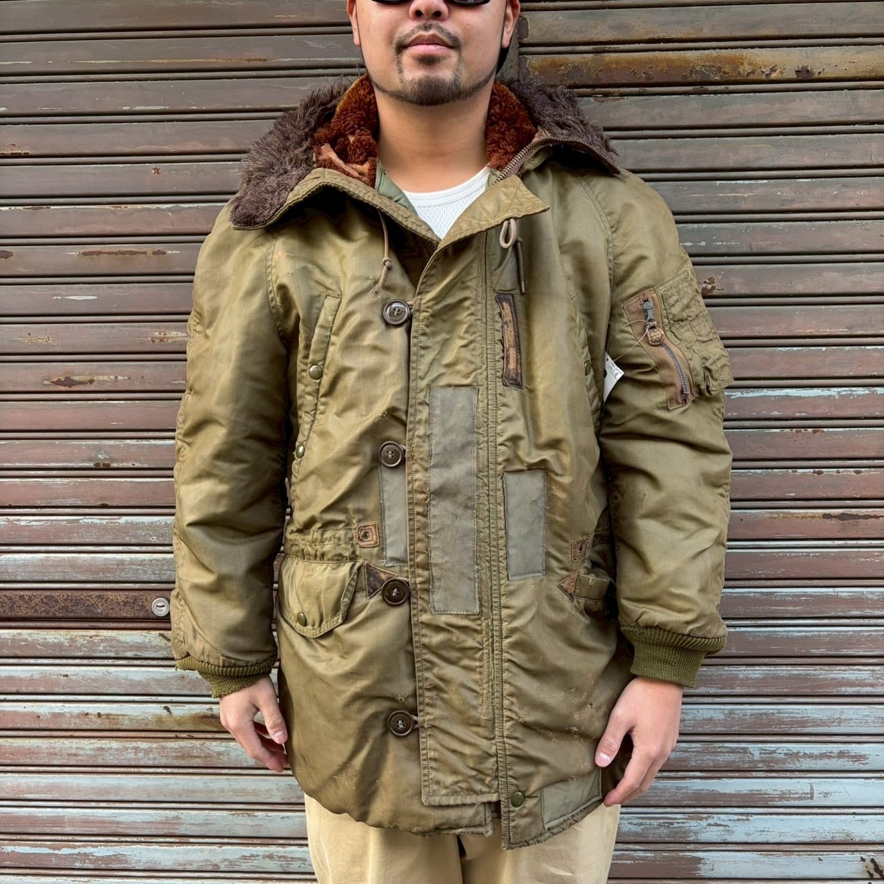 70sヴィンテージ MA-1 フライトジャケット カーキ オレンジ 短丈ボックス