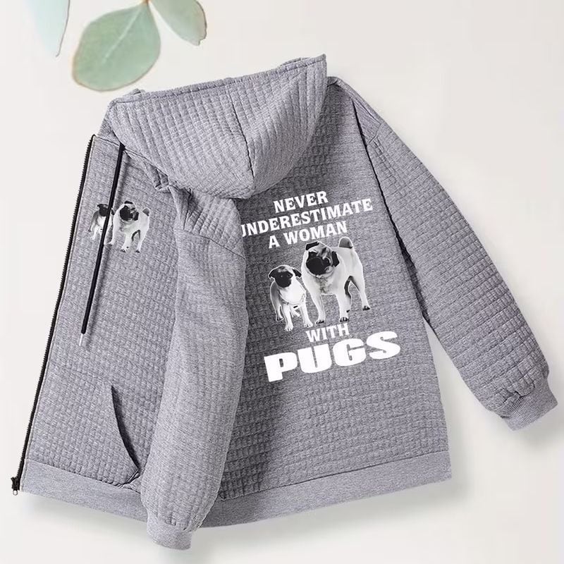 Waffle Zip-Up Hoodie -pugs- t-item-0464 | Pug shower - パグ
