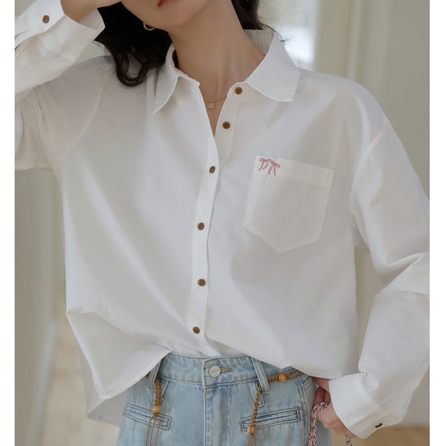 ribbon embroidery and pocket lapel shirt