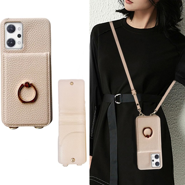 oppo reno9 a 用 ケース ショルダー 可愛い reno7 a 薄型 かわいい オッポレノ9a 7a 携帯 背面手帳型 斜めかけ 肩掛け 首掛け 紐付き 韓国 軽量 カード収納 ショルダーケース おしゃれ 2way 杏色