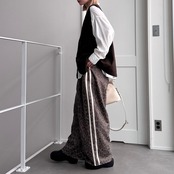 バックスリットフレンチリネン混gilet/ブラウン