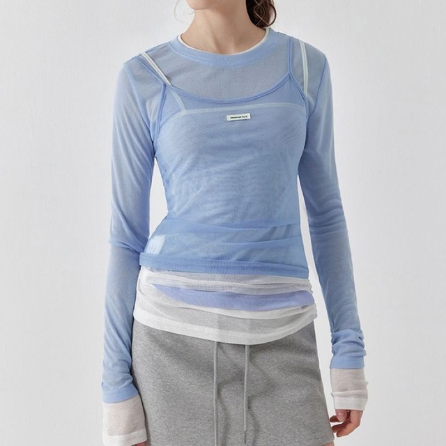 Contrast color sheer tops 3 colors　V2132