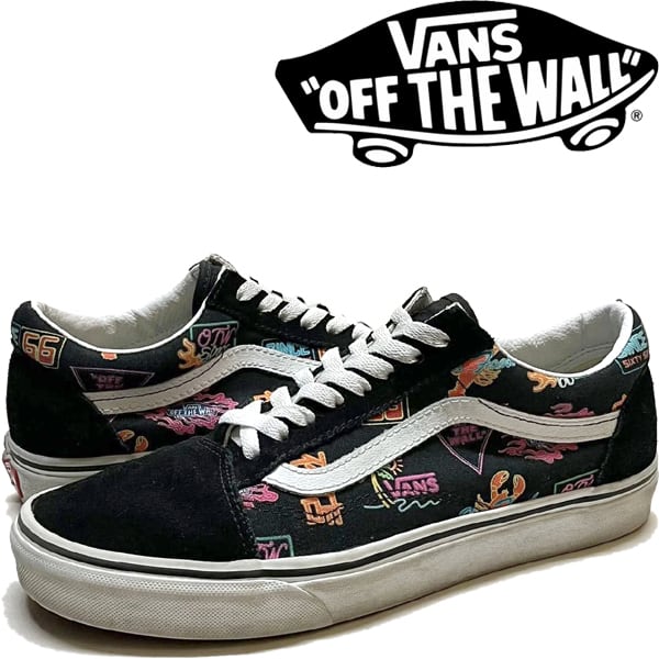 1点物◇バンズVANS黒オールドスクール夜店柄スニーカー古着メンズ26