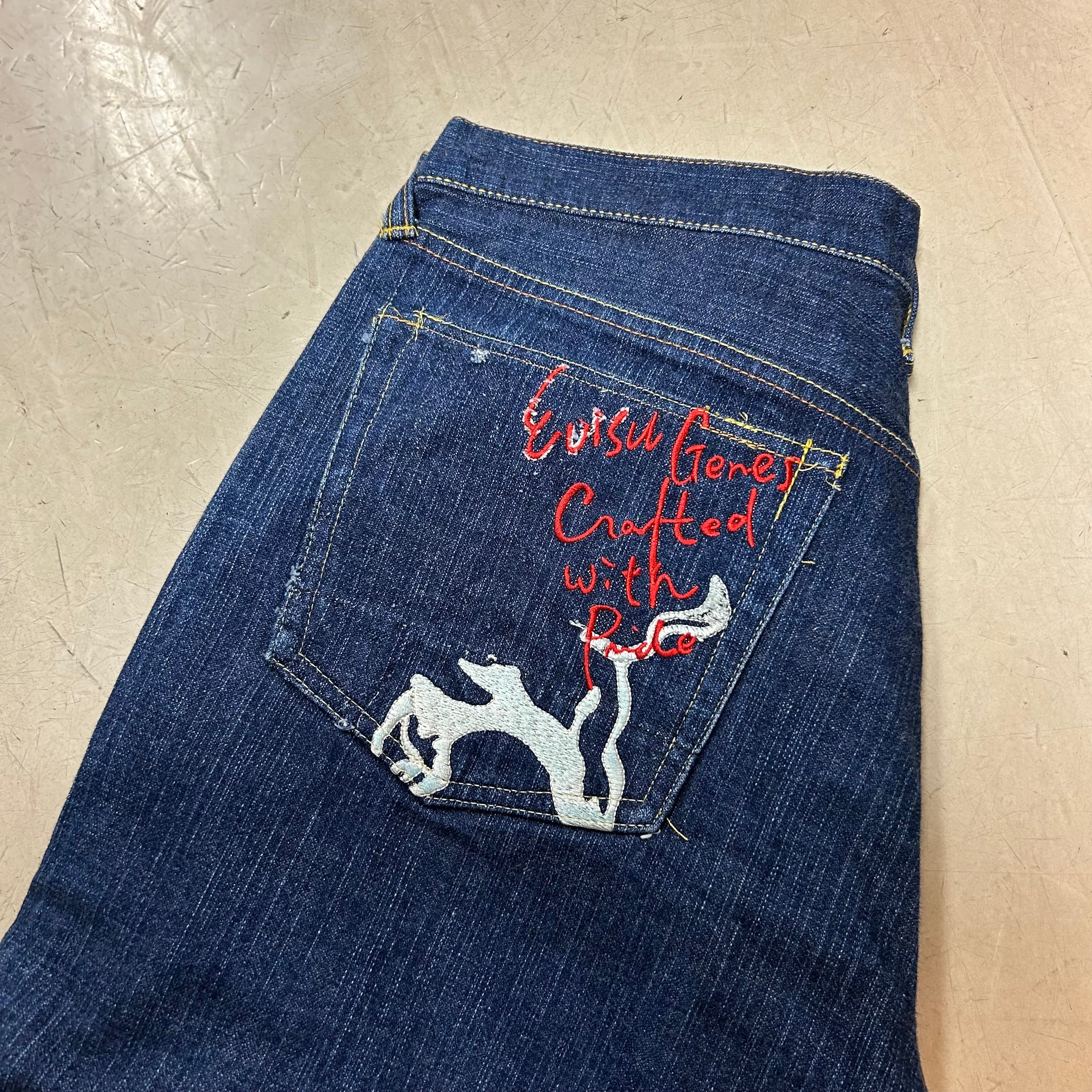 EVISU デニム EVISU 旧タグ 水牛タグ 刺繍ストレートデニムパンツ | 古着屋PENNY