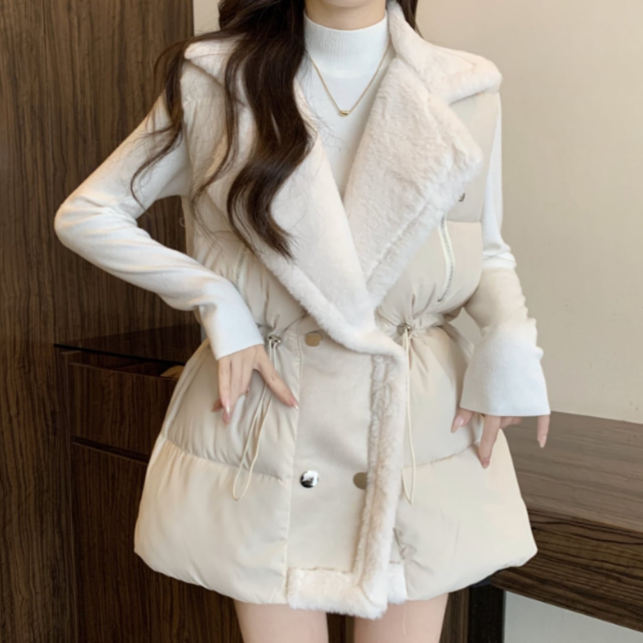 フェイクファー ショールカラーベスト 2color A09