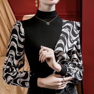 アシンメトリー柄スリーブ×フリルデザイントップス　G1187