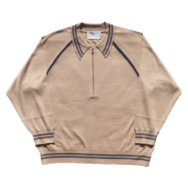 SUGARHILL 24SS ZIP-UP LINE KNIT POLO SHIRT (Beige&Blue)