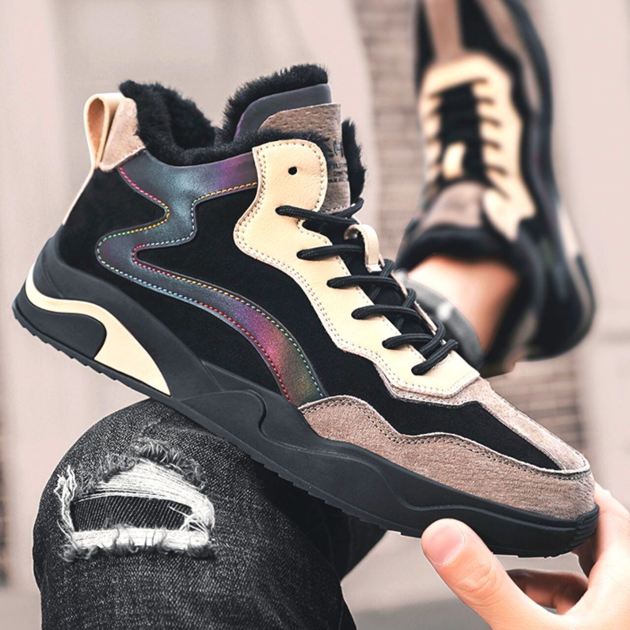 予約販売】ボア スニーカー メンズ ブラック カーキ C953 | Shoes Chou