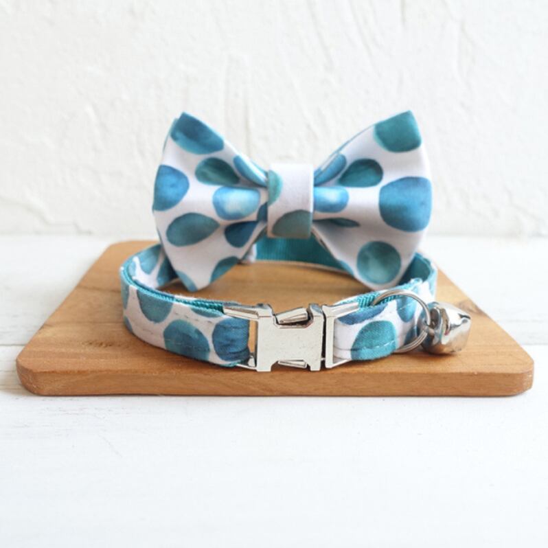 おなまえ猫首輪【ブルーホワイト×ドット】