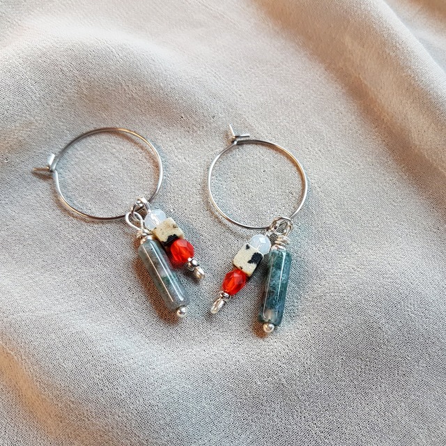 Peacock feather ビーズピアス (#-40)