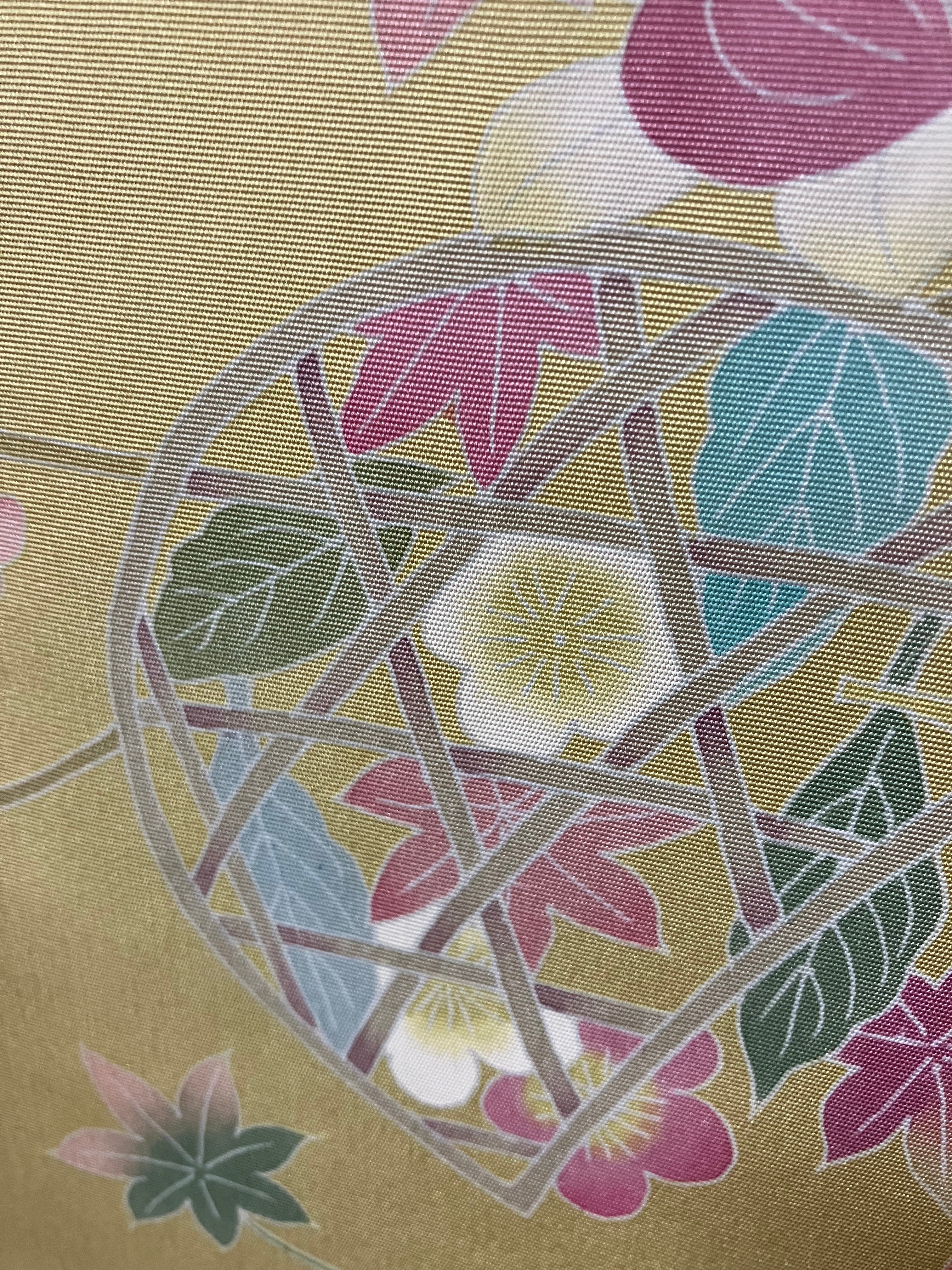 塩瀬名古屋帯（クリーム地花かご）