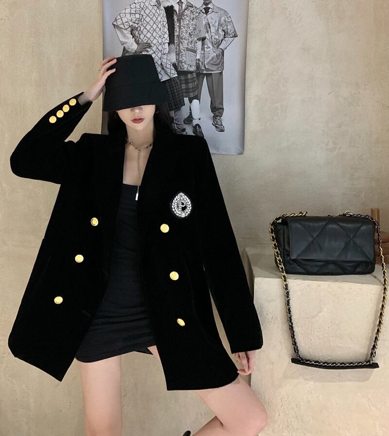ウールスーツジャケットレディースミドル丈厚手のキルティングブラックスモールウールウールコート2020年秋冬新作アイテム ブラックストロベリース66167407489