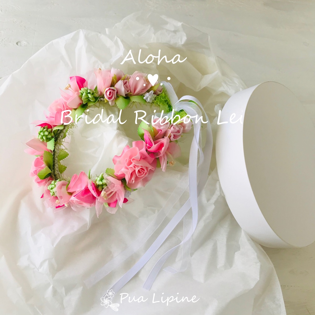 スウィートピンクローズ の首飾り✿ブライダルリボンレイ | pualipine