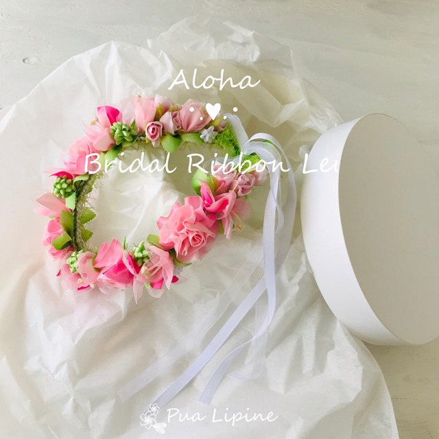 スウィートピンクローズ の首飾り✿ブライダルリボンレイ | pualipine
