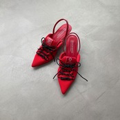 【受注予約：7月上旬入荷予定】knit lace-up sneaker heel/red