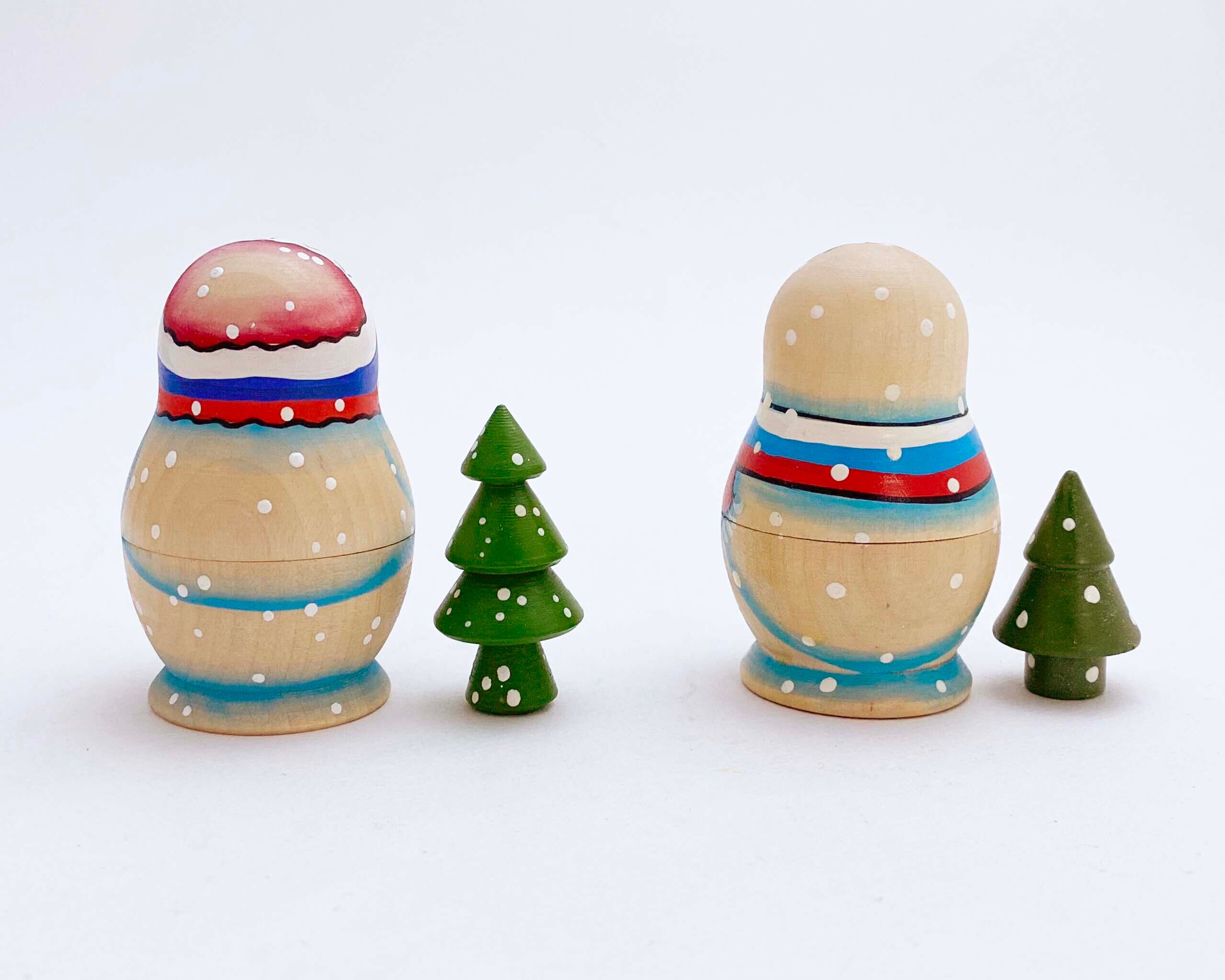 スノーマン・マトリョーシカ(キーロフ産 / 木地色2個組)