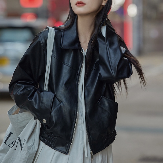 zip-up leather jacket J00081