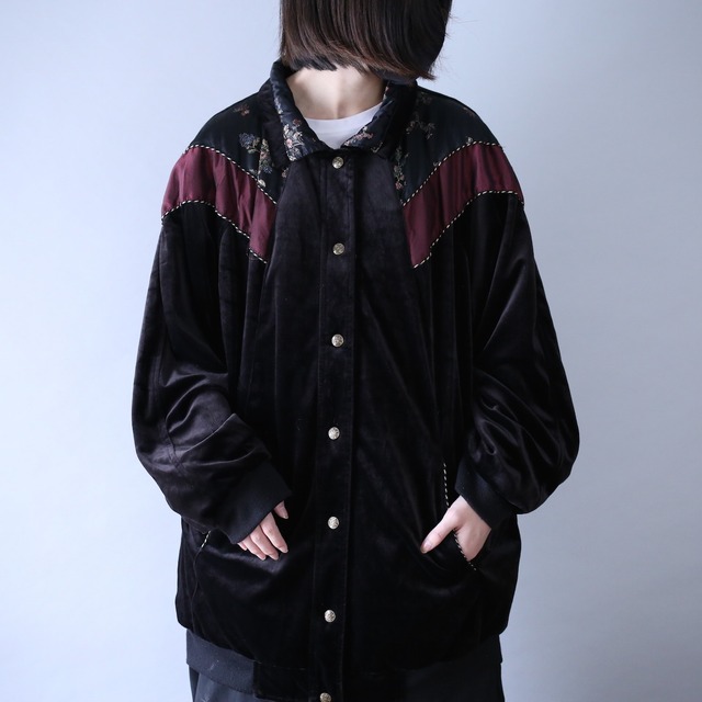 "reversible" velours×nylon switching design over silhouette blouson