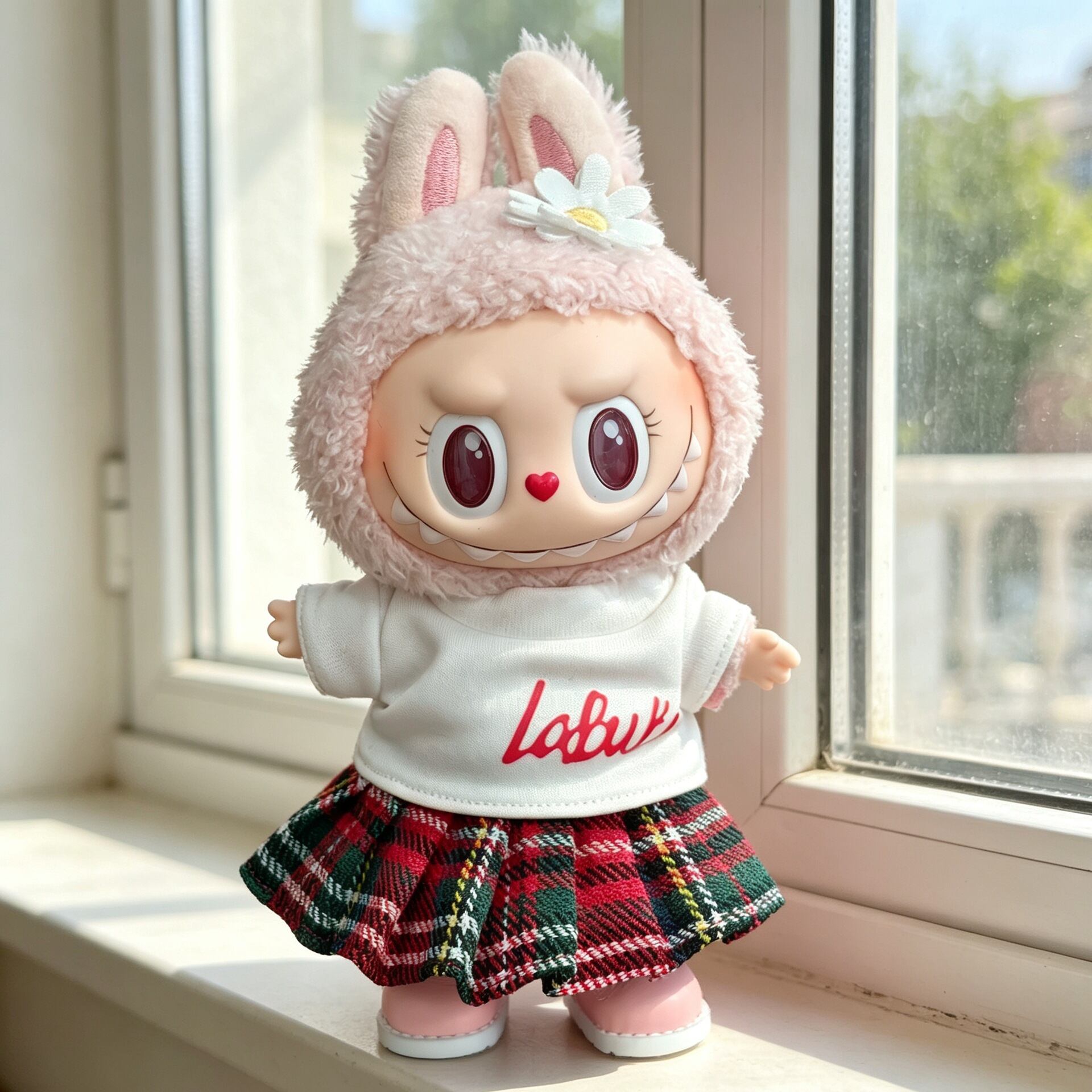 Labubu 1-3世代対応 カジュアル トップス＋チェックスカート＋靴
