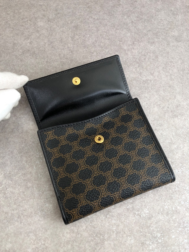 CELINE セリーヌ マカダム 財布 ブラック ブラゾン型押し PVCレザー 財布 2つ折り財布 vintage ヴィンテージ オールド sgwg3a