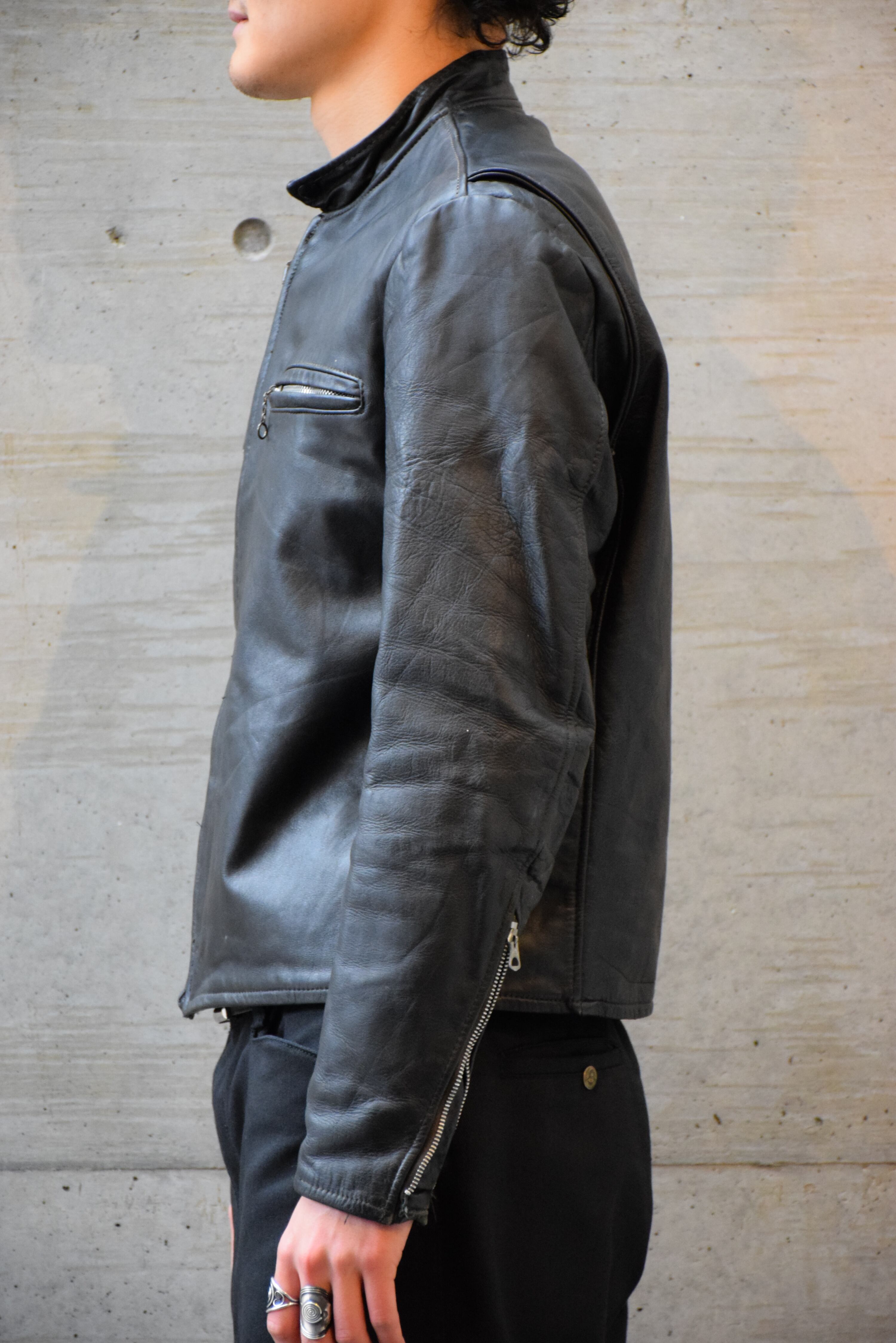 70's GENUINE LEATHER レザージャケット メンズ 40 ブラック