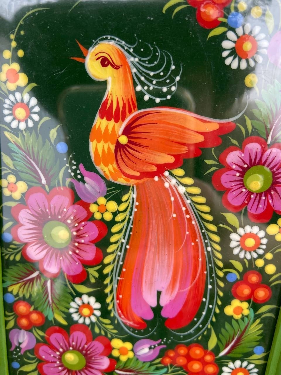 幸せの鳥】ペトリキフカ塗り 壁掛け手描きアートパネル