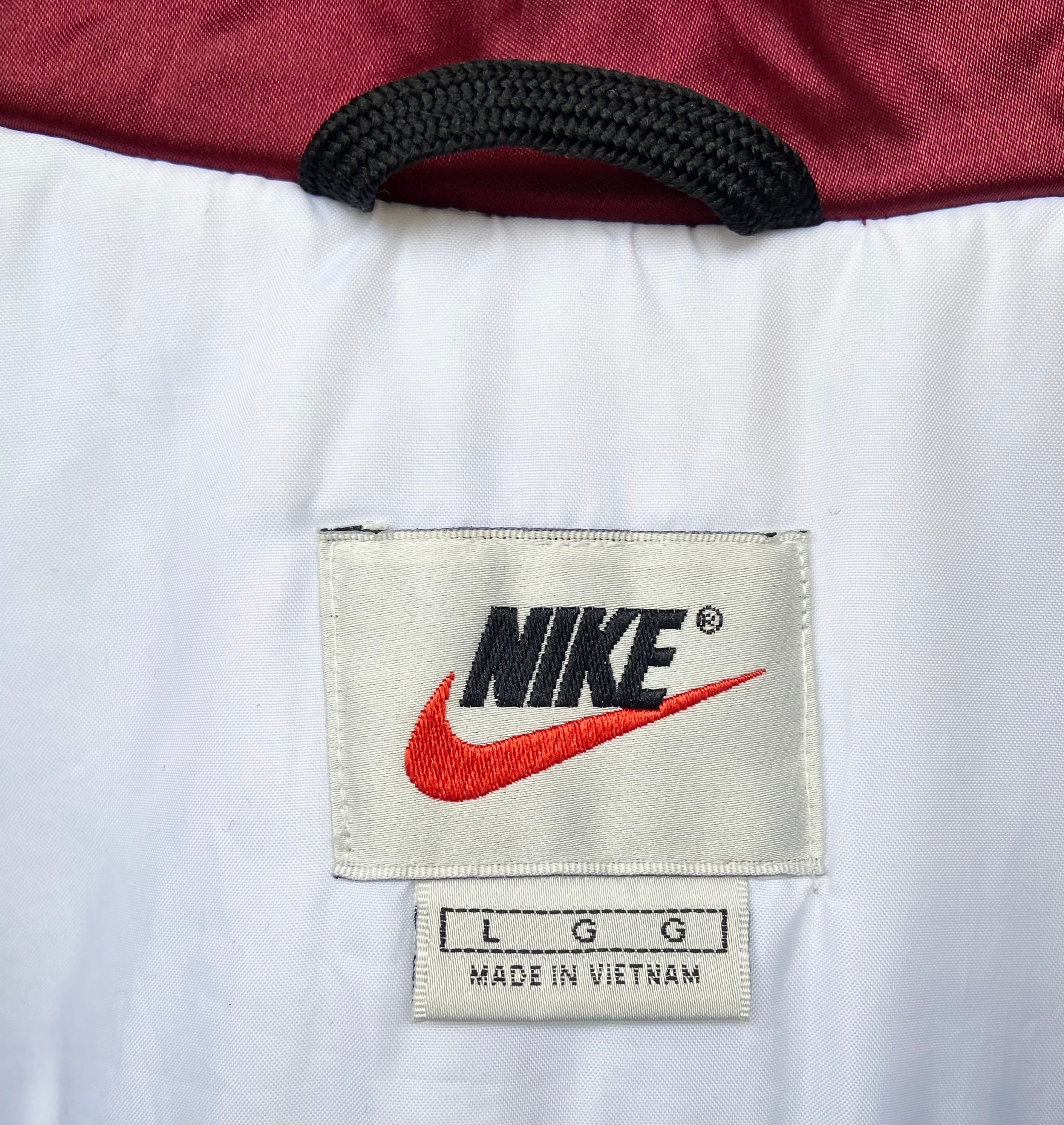 90s古着 NIKE/ナイキ ベンチコート銀タグ ワインレッド 赤紫 アウター