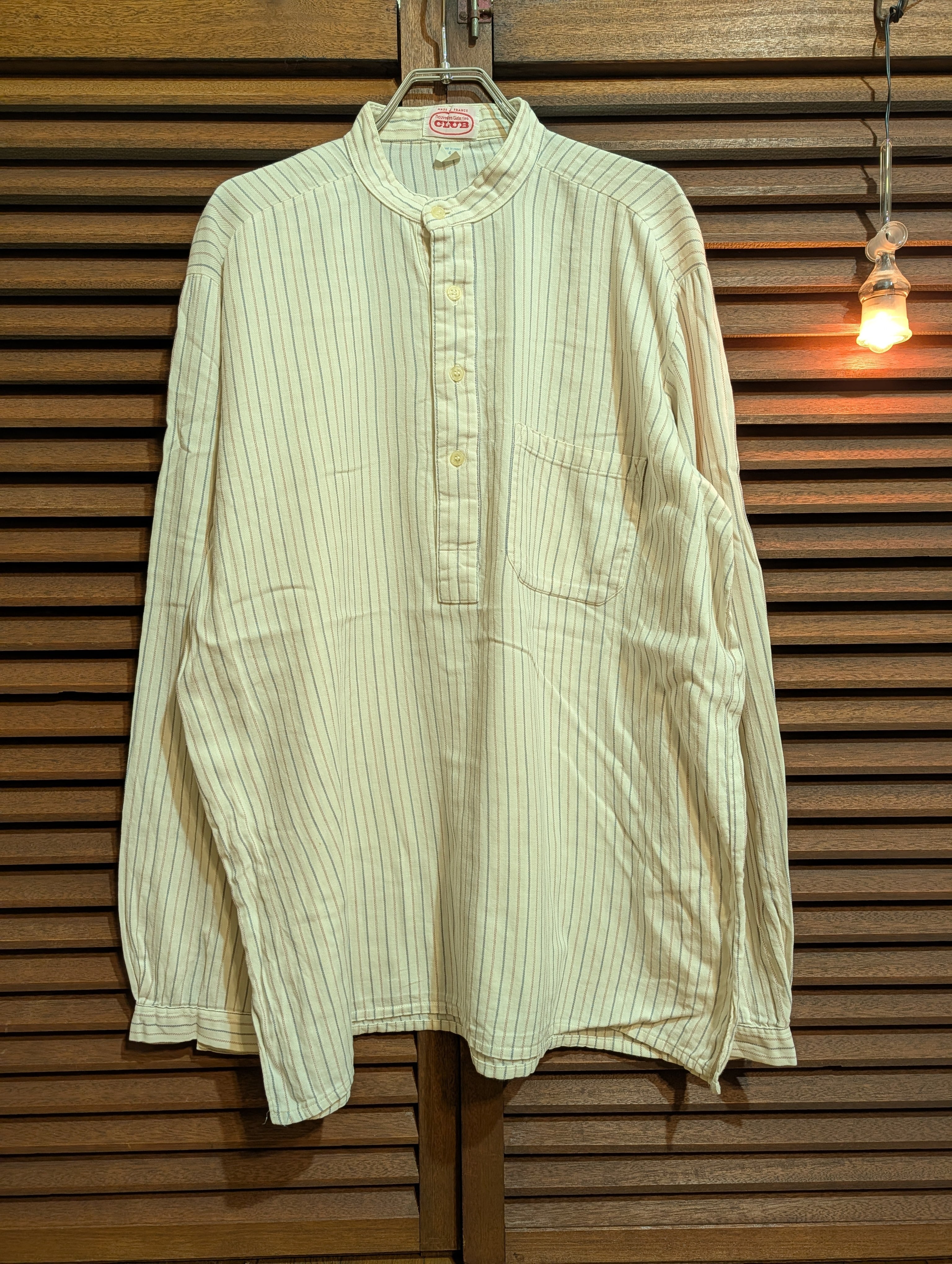60-70s France Grandpa Shirt White Stripe