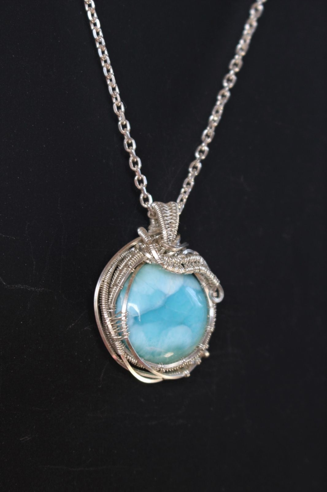 Larimar silver925 wirewrapping pendant