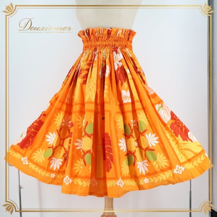 フラダンス 衣装 パウスカート オレンジ系 ハワイアンプリント アロハ