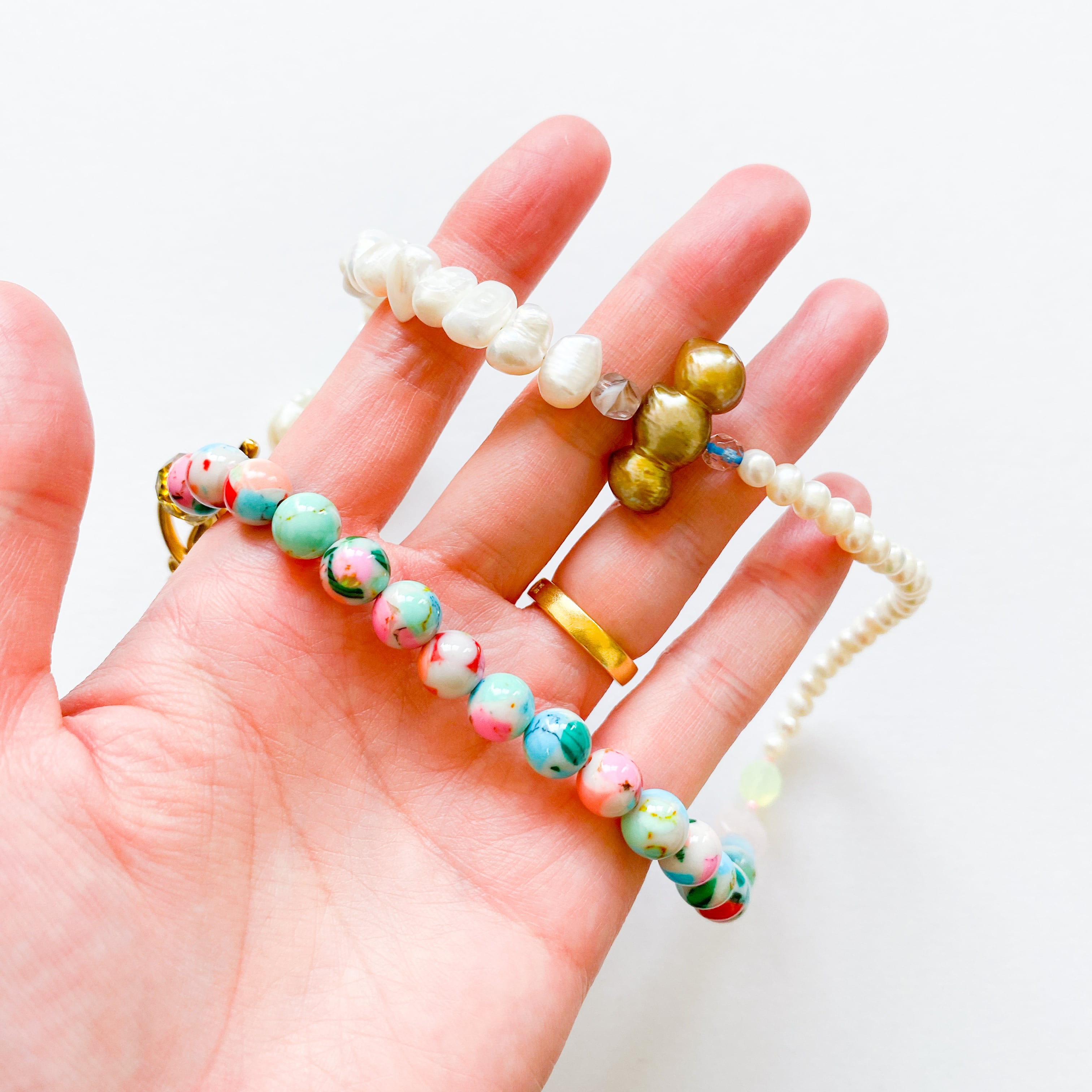 淡水パールとビーズのネックレス(たまに天然石）