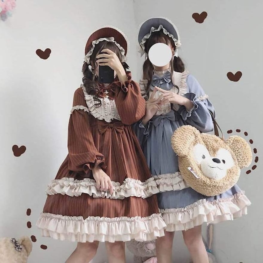 サブカル 服 地雷系 通販 ロリ?タ クラシカルロリータ クラロリ ワンピース 双子コーデ レトロ かわいい